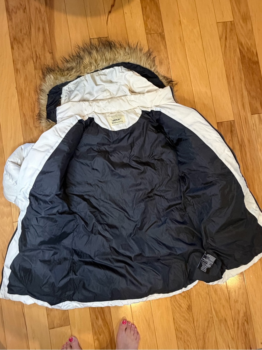 Orolay Women’s Down Puffer Coat Cream Faux Fur Hood Winter Jacket Warm Coat - Picture 8 of 17